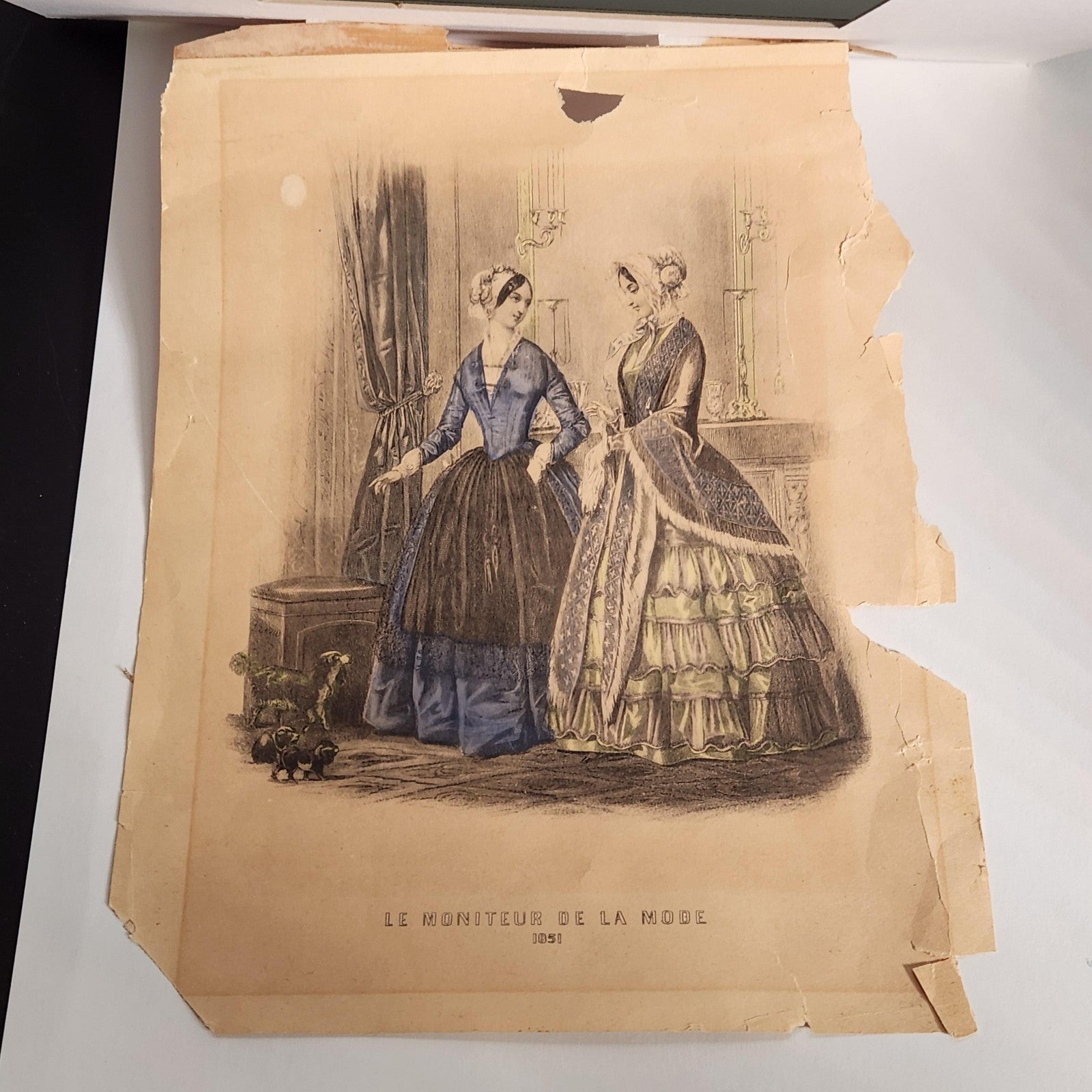 Vintage Le Moniteur De La Mode 1851 French Fashion Ladies Print Hand Tinted
