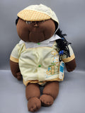 Vintage Cloth Baby Rag Doll Yellow Outfit Hat Beads Sears Infant Shop NB Tag