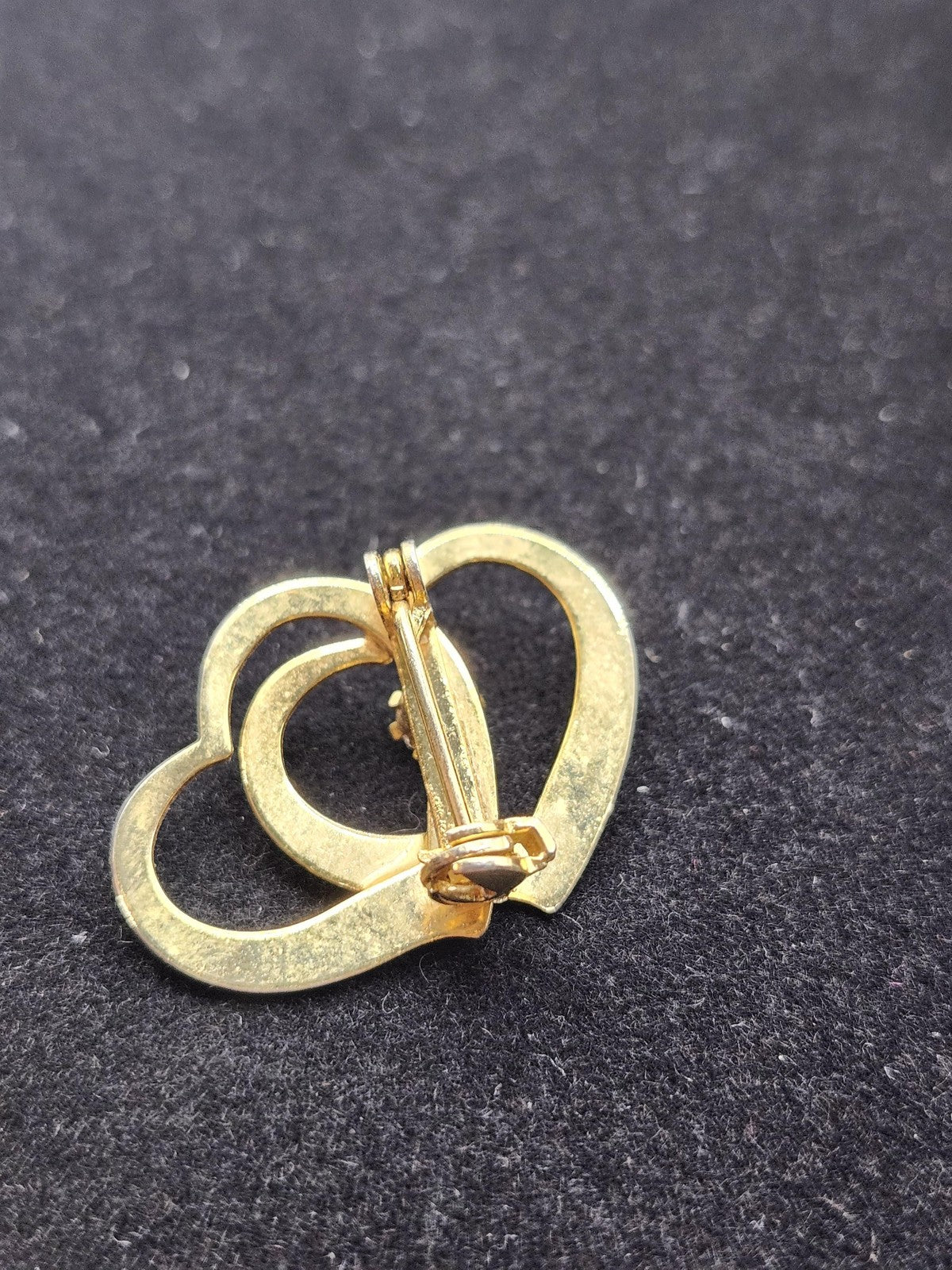 Gold Tone Double Heart Brooch Pin Clear Rhinestone Love Costume Jewelry Gift