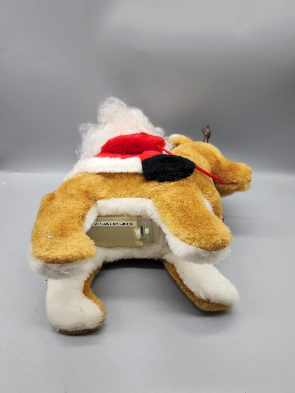Vintage 1985 Orlando Yeh Santa Reindeer Figurine Medium Brown Plush Decor Xmas