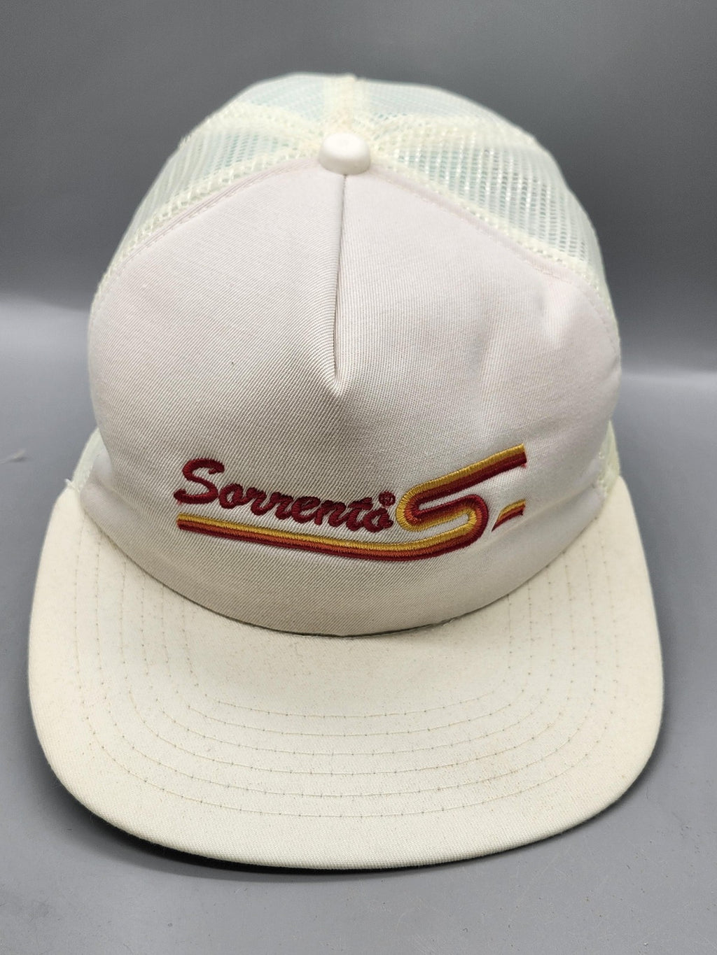Vintage Sorrento's New Era Hat Cap Snap Back Mens L White Mesh Trucker 80s