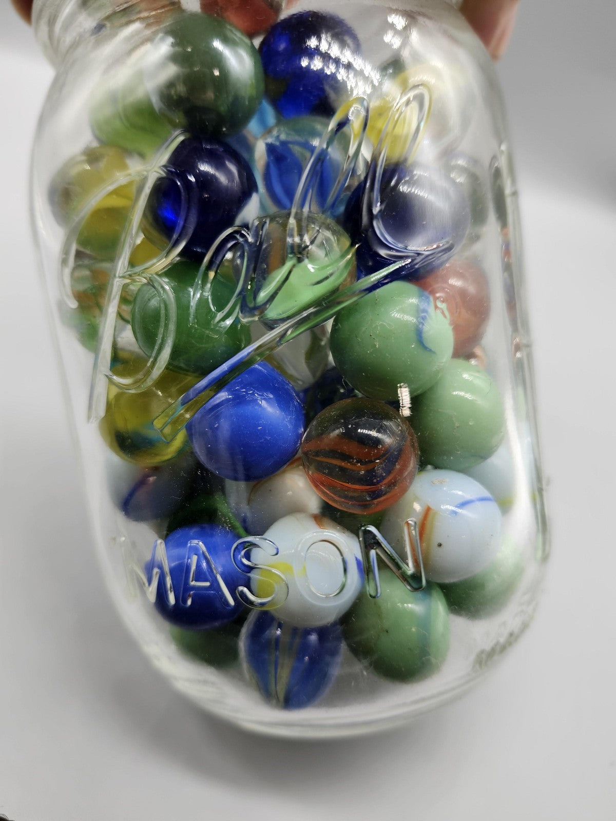 Ball Mason Jar Cat's Eye Glass Marbles Lot Assorted Colors Machine Made