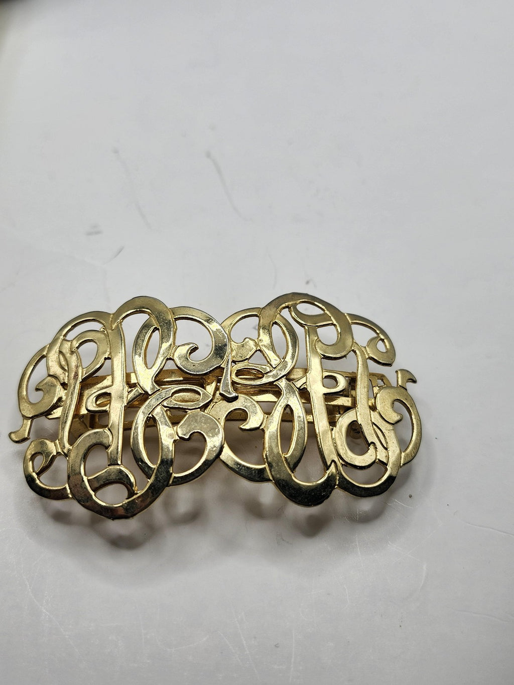 Goody Barrette Womens Teens Gold Brass Monogram Script Hair Clip Metal Accessory