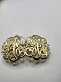 Goody Barrette Womens Teens Gold Brass Monogram Script Hair Clip Metal Accessory