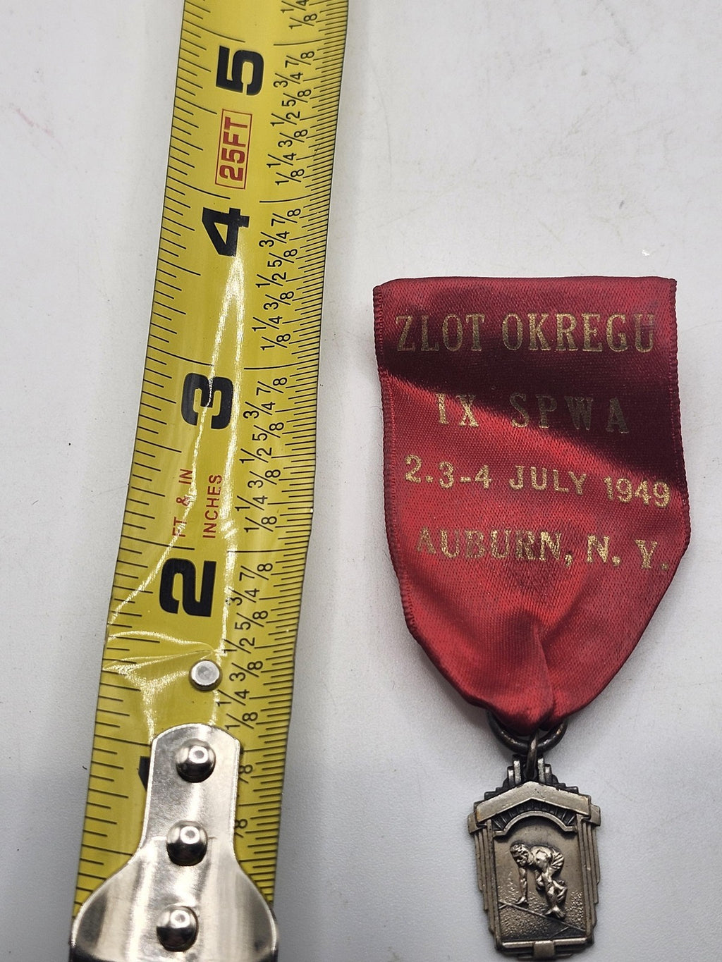 Vintage Zlot Okregu IX SPWA Medal Red Ribbon Auburn NY Veterans 1949 Event