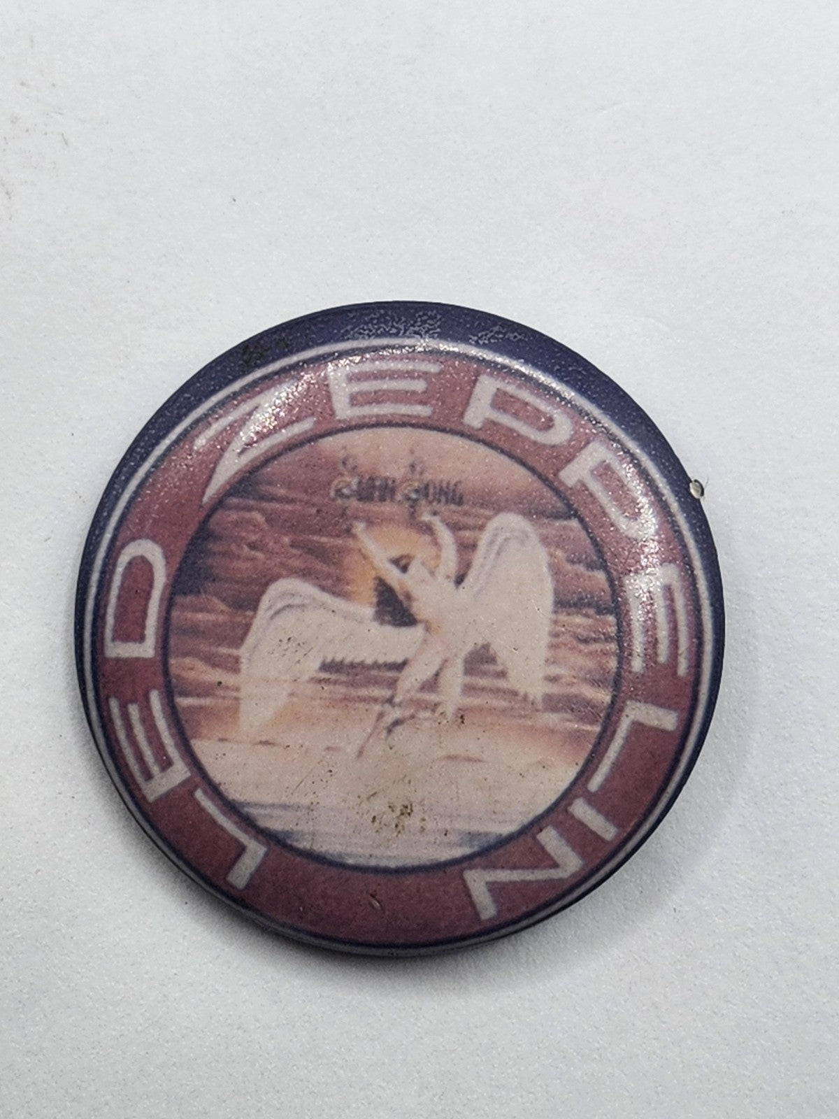 Vintage Led Zeppelin Pinback Button Small Round Swan Song Angel Red Rock Band