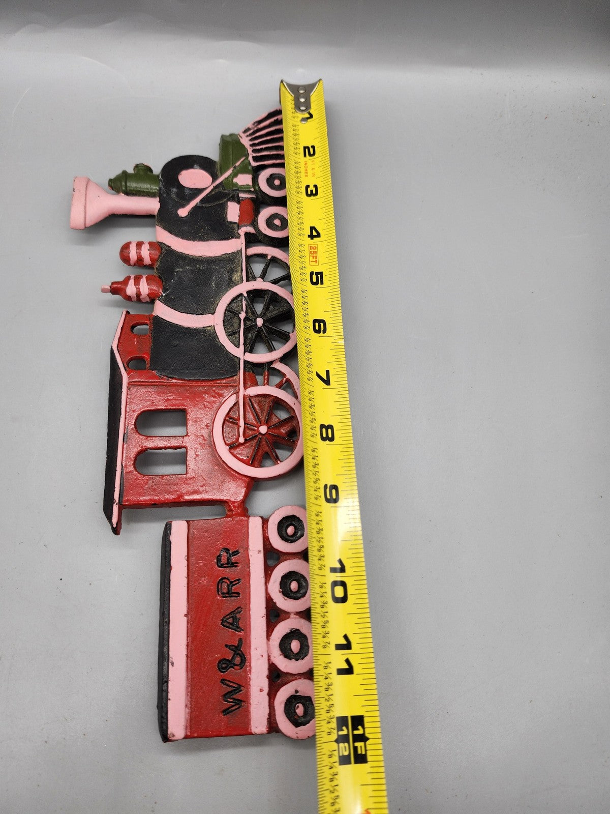 Vintage Unmarked Train Locomotive Plaque Red Black Cast Metal W&ARR Decor
