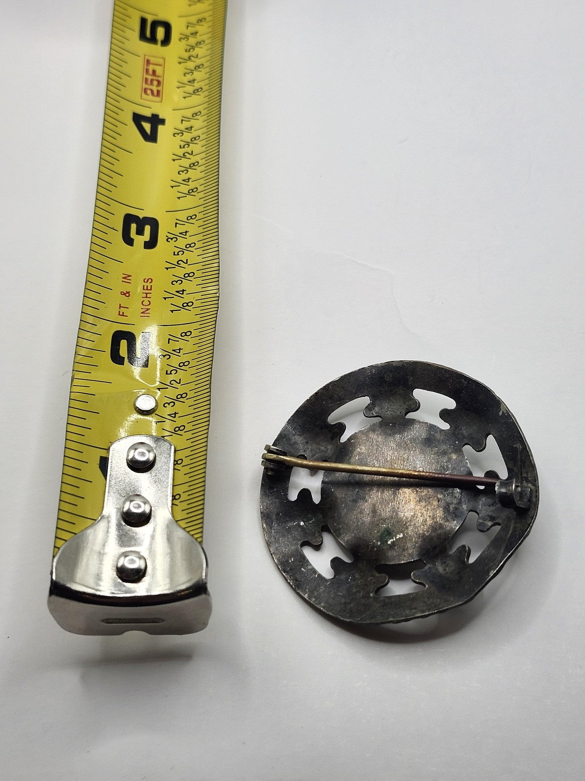 Silver Tone Abstract Round Brooch Pin Turquoise Cabochon Costume Jewelry Gift