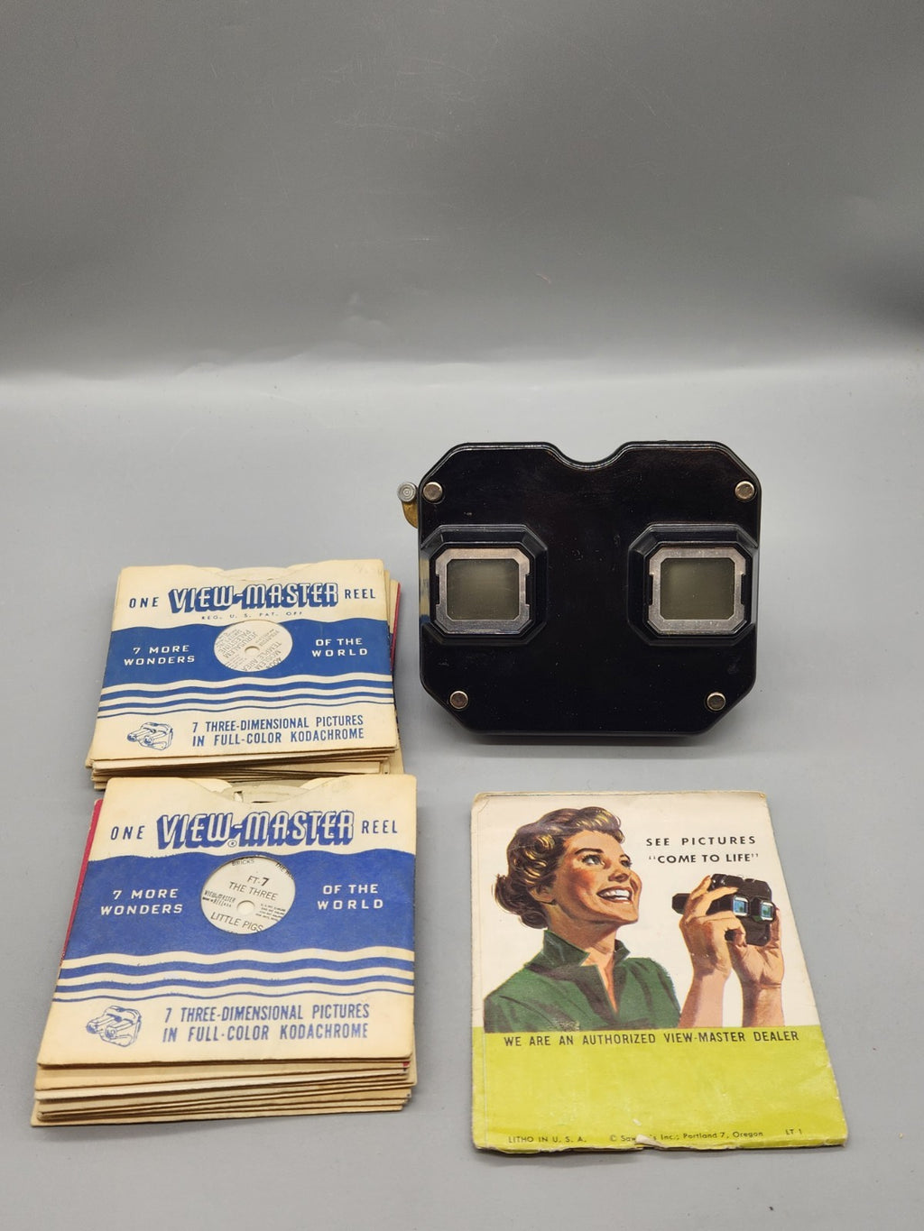 Vintage Sawyer's View-Master Viewer + Reels Lot 1950s Sam Sawyer Three Little...
