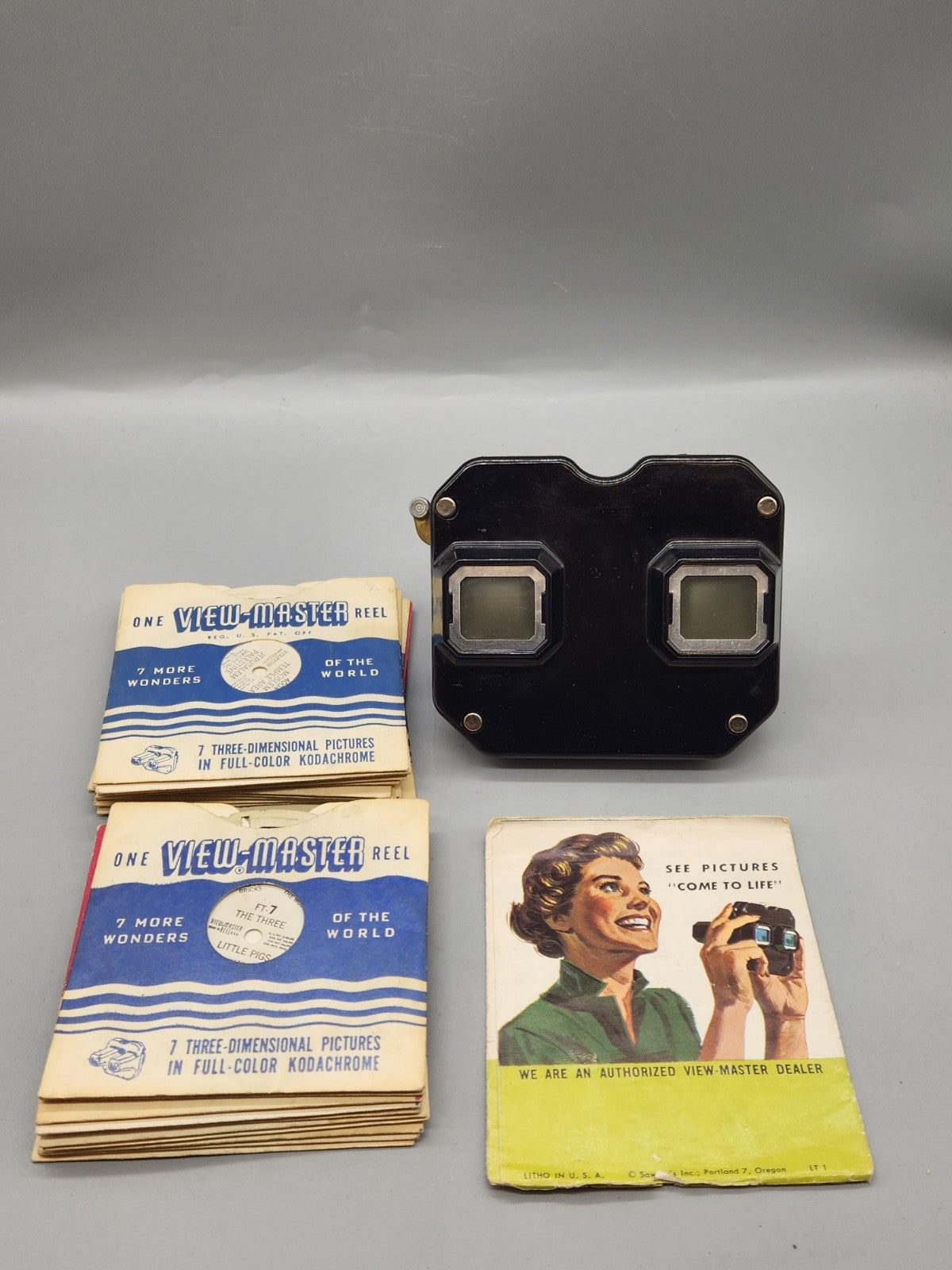 Vintage Sawyer's View-Master Viewer + Reels Lot 1950s Sam Sawyer Three Little...