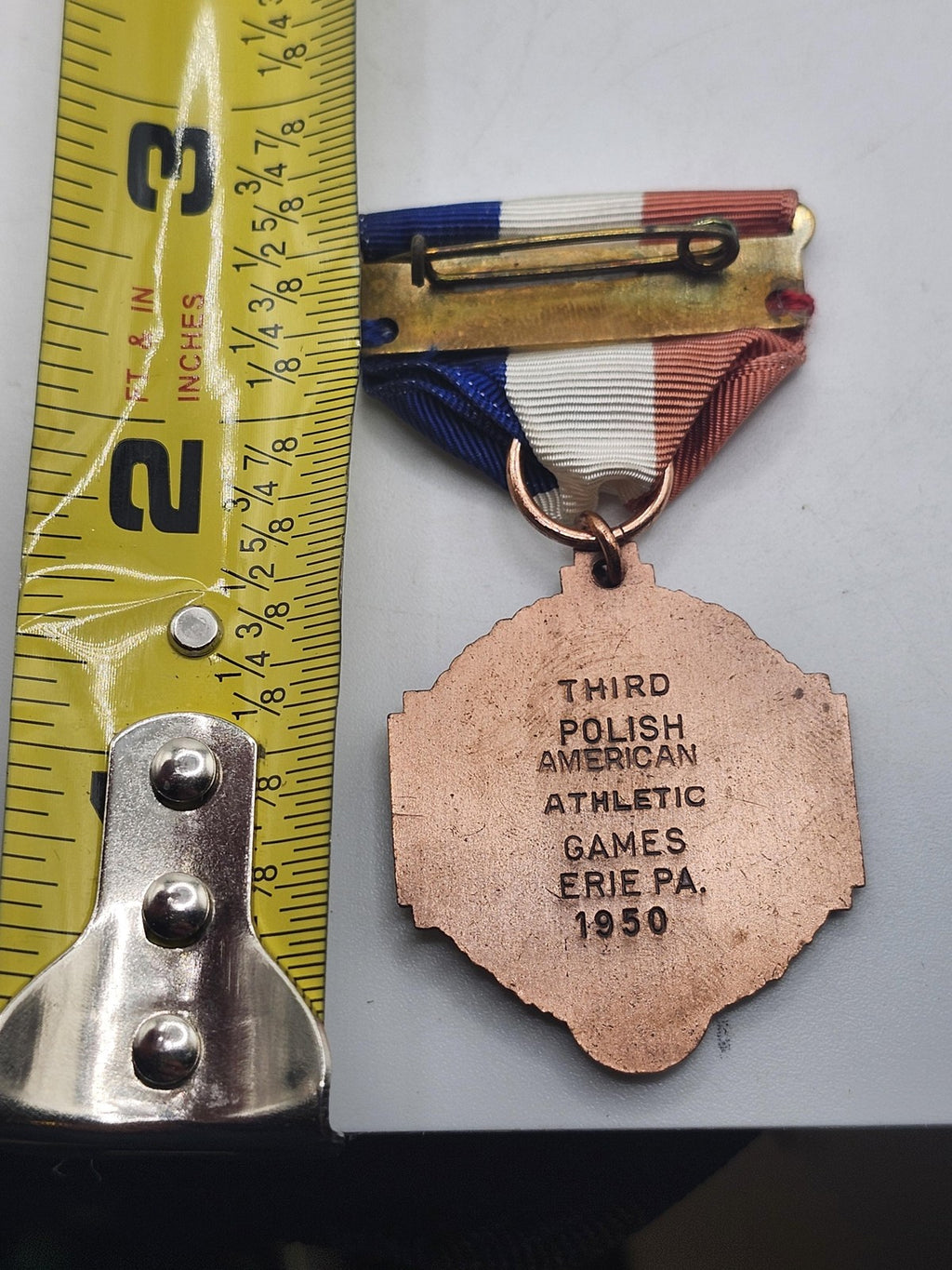 Vintage 1950 Polish American Athletic Games Bronze Medal Erie PA Ribbon Award