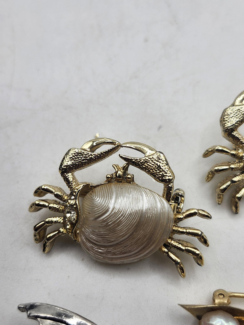 Crab Fish Bar Brooch Pin Lot Gold Silver Tone Faux Pearl Costume Jewelry Set