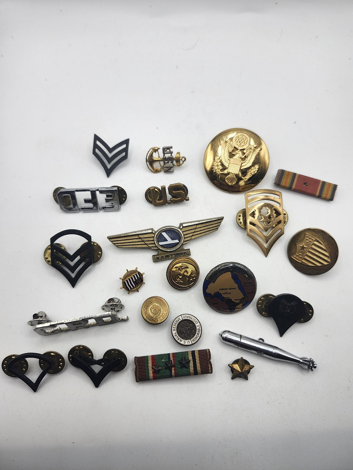 Vintage US Military Insignia Pins Buttons Ribbons Mixed Lot USA Collectible