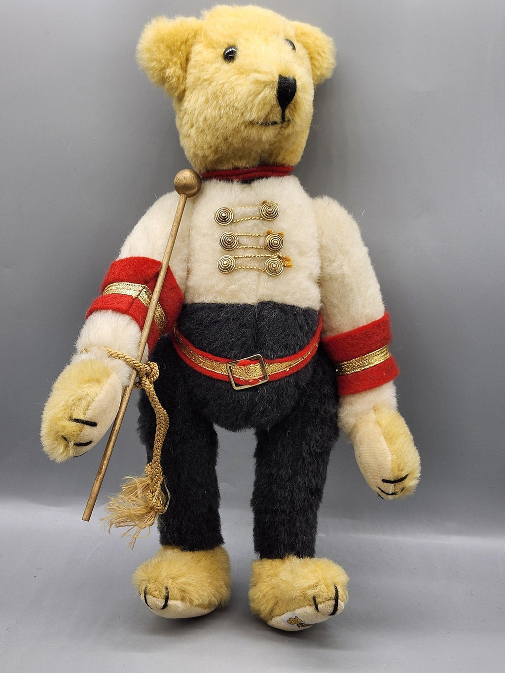 Vintage Lee Hocking Toy Soldier Bear Plush Medium Stuffed Animal Red Gold Band