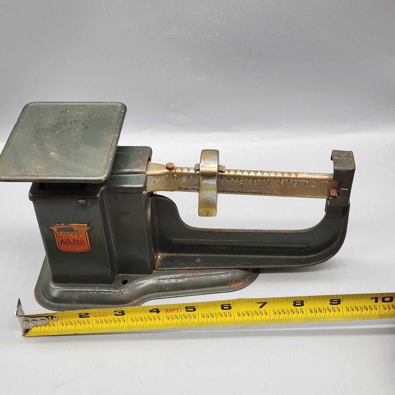 Vintage Triner Air Mail Accuracy Scale Green Metal Postal Balance Chicago USA