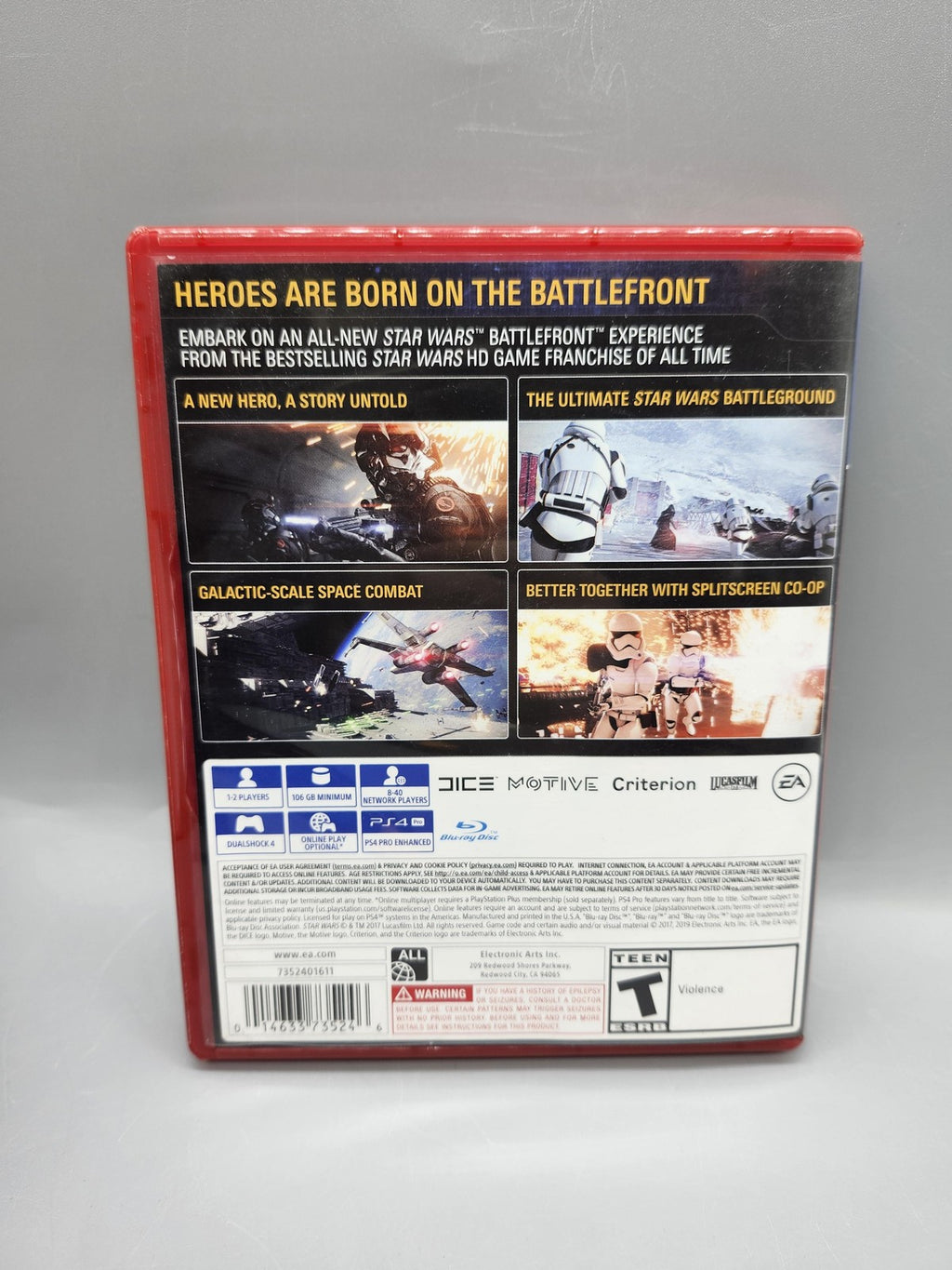 Star Wars Battlefront II PlayStation 4 PS4 Game T EA PlayStation Hits Red Case
