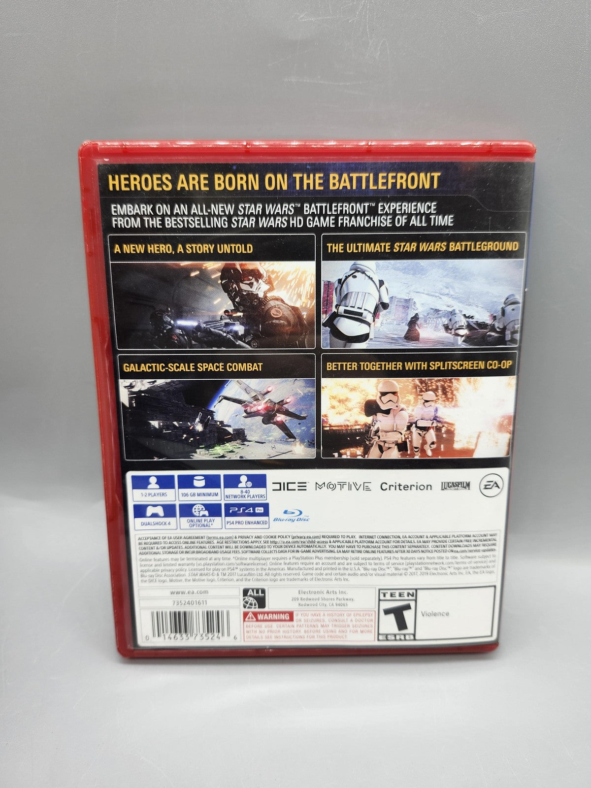 Star Wars Battlefront II PlayStation 4 PS4 Game T EA PlayStation Hits Red Case