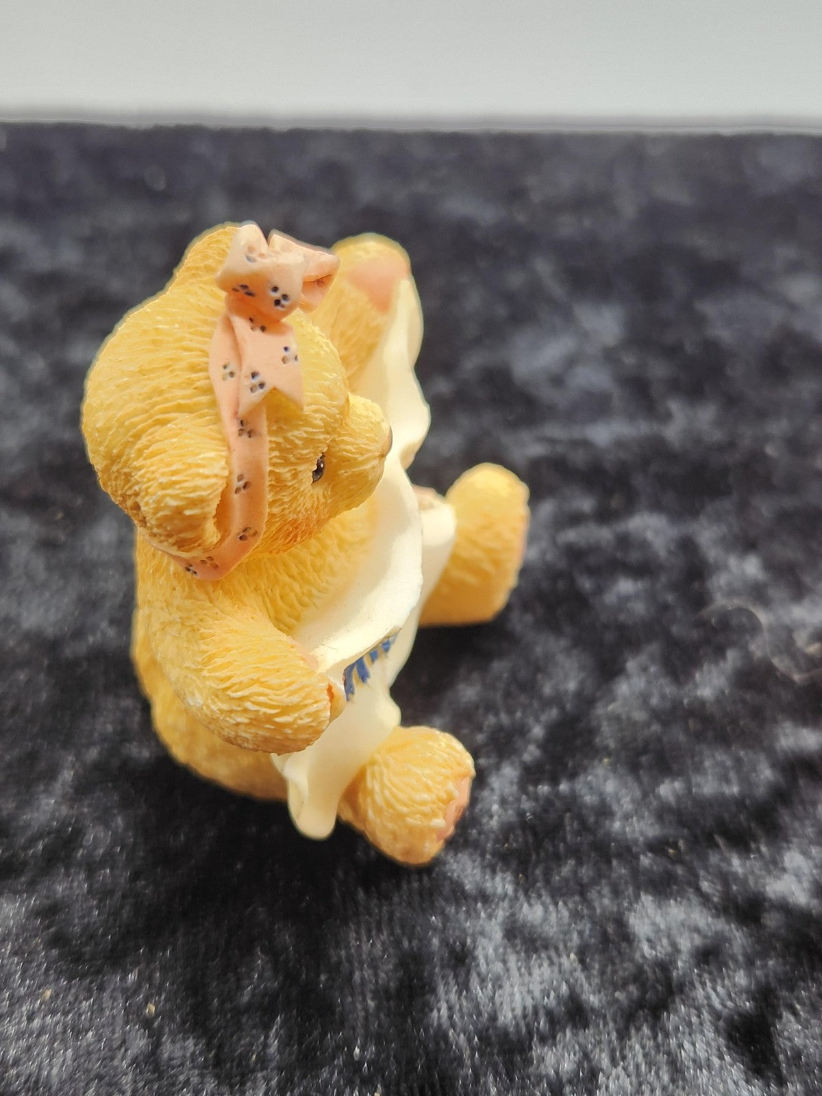 Unmarked Bear Figurine Small Yellow Resin Miss Message Blanket Bow Floral Decor
