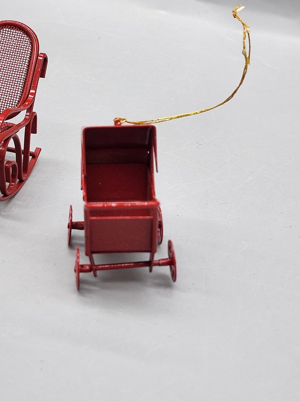 Miniature Red Metal Bicycle Rocking Chair Baby Carriage Toy Lot Dollhouse Decor