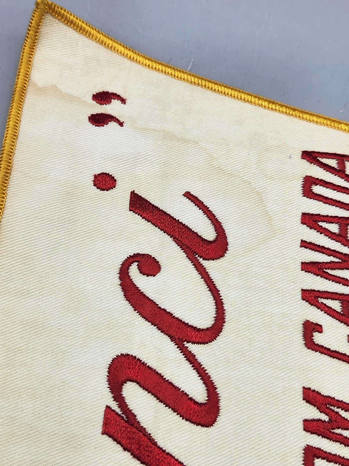 Vintage Cinci Imported From Canada Advertising Fabric Sign White Red Bar Decor