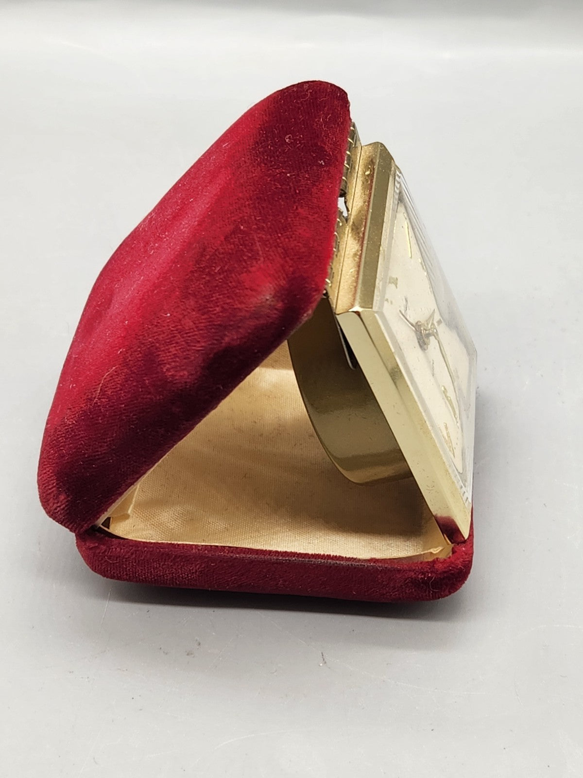 Vintage Bradley Travel Alarm Clock Red Velvet Case Folding Japan Untested