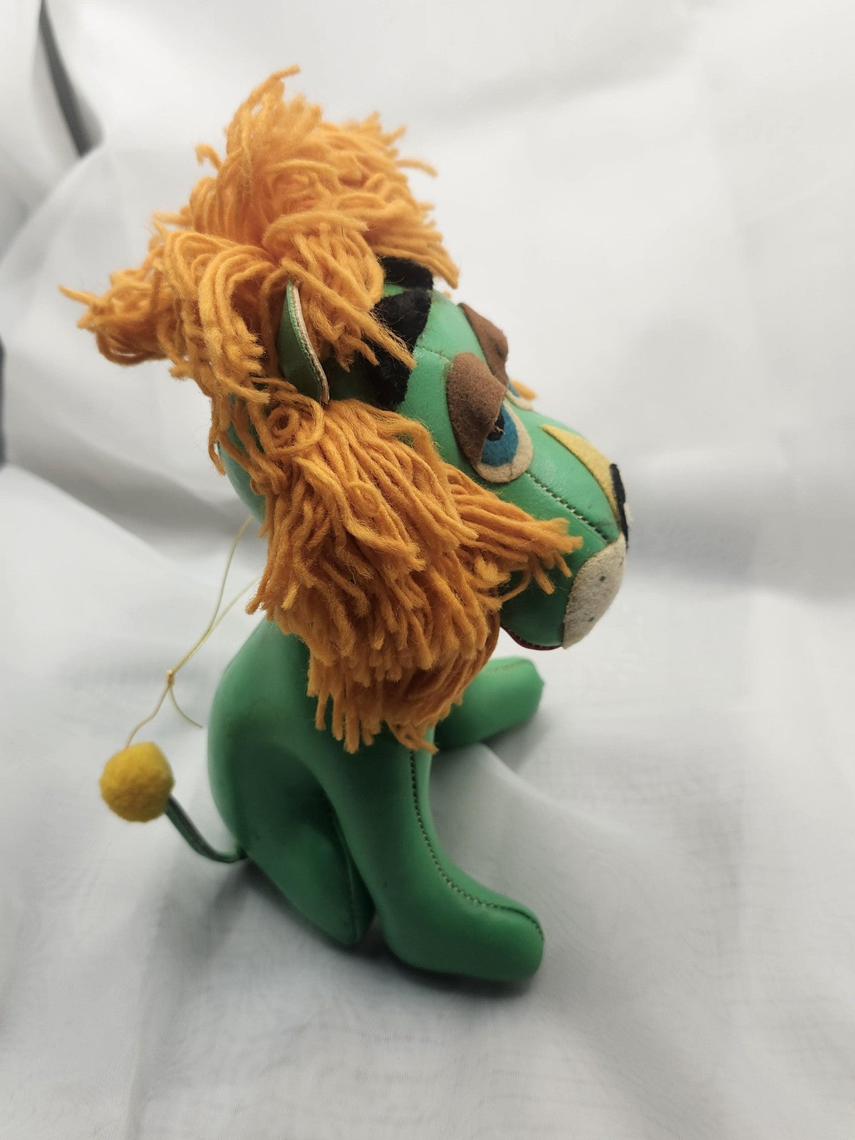 Vintage Sonson Green Lion Plush Small Stuffed Animal Japan Yarn Mane Retro
