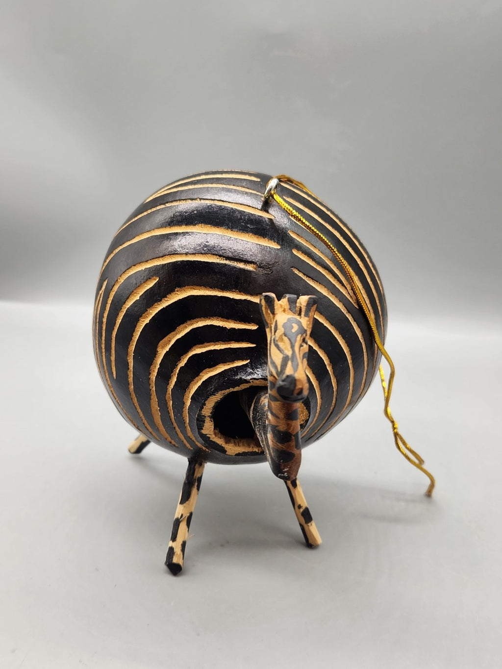 Vintage Zebra Gourd Sculpture Hand Painted African Safari Folk Art Hanging...