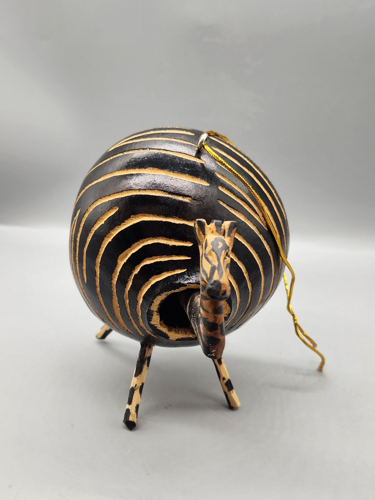 Vintage Zebra Gourd Sculpture Hand Painted African Safari Folk Art Hanging...