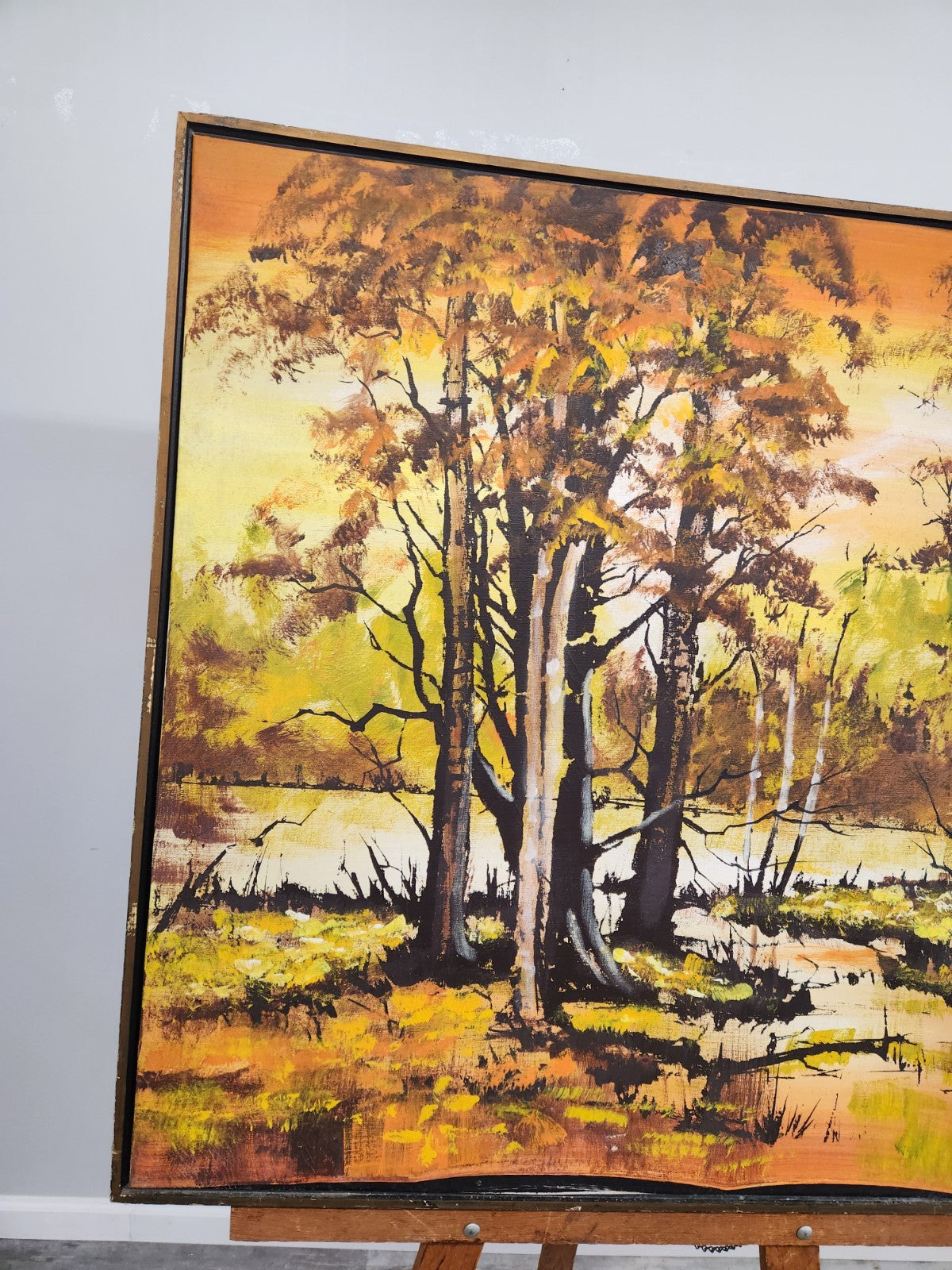 Vintage Mid Century Modern Landscape Painting Signed Oil/Acrylic on Canvas 37x36