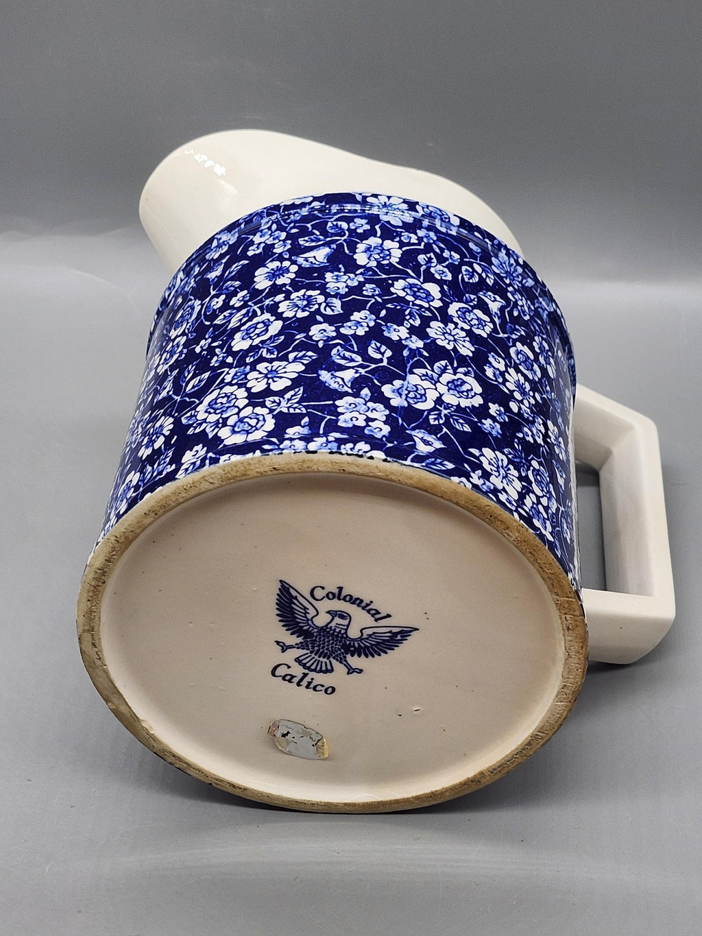 Colonial Calico Blue Floral Ceramic Pitcher Medium Glossy Handle Tabletop Decor