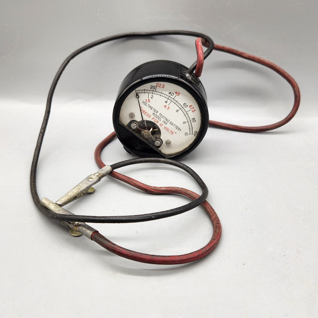 Vintage Battery Tester Voltmeter Model 198 w/ Alligator Clips Industrial Garage