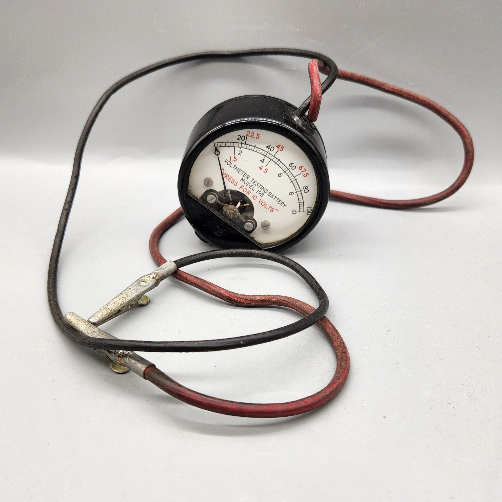 Vintage Battery Tester Voltmeter Model 198 w/ Alligator Clips Industrial Garage