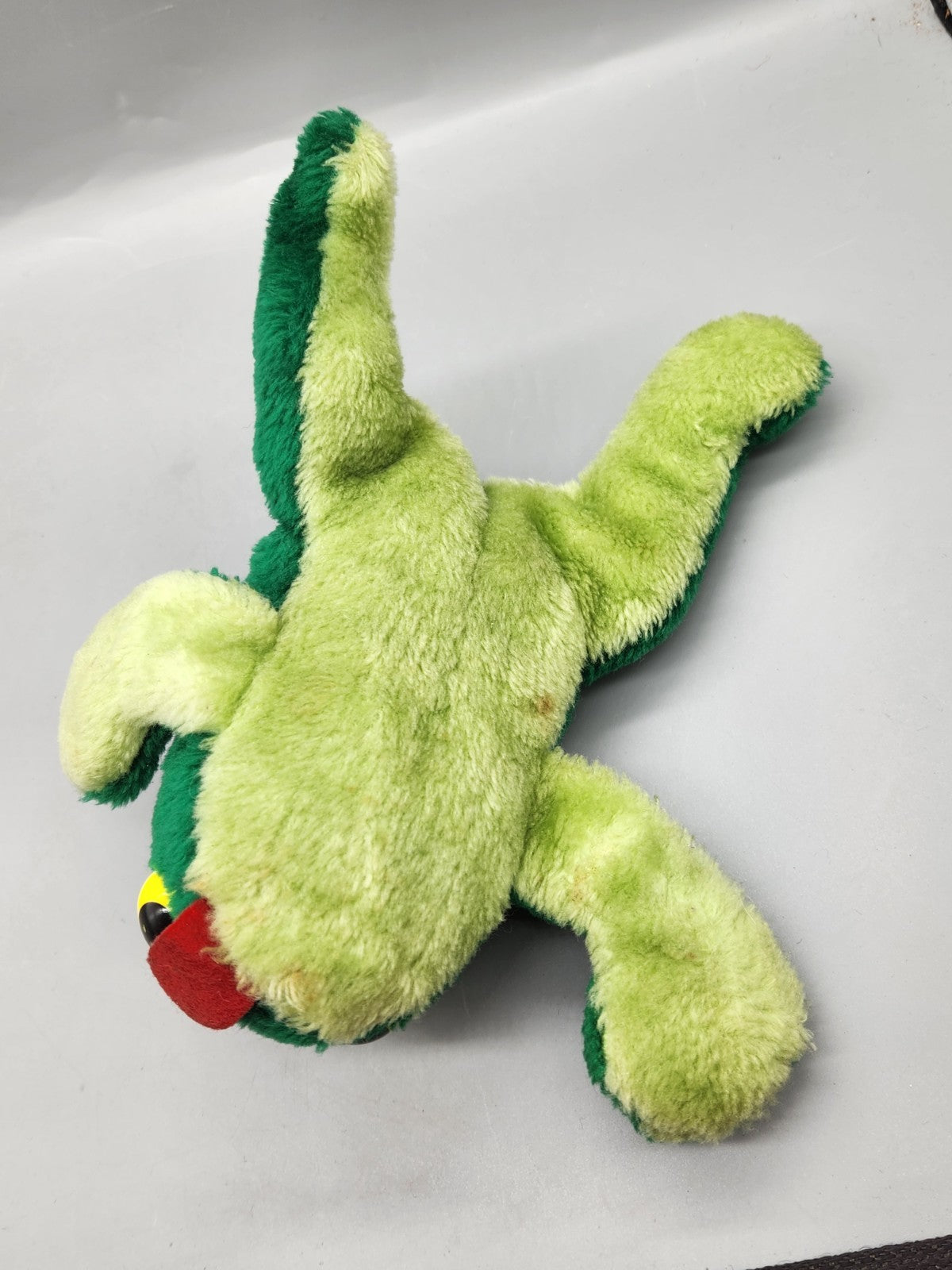 Vintage Green Frog Plush Stuffed Animal Big Eyes Funny Goofy Retro Toy 9”
