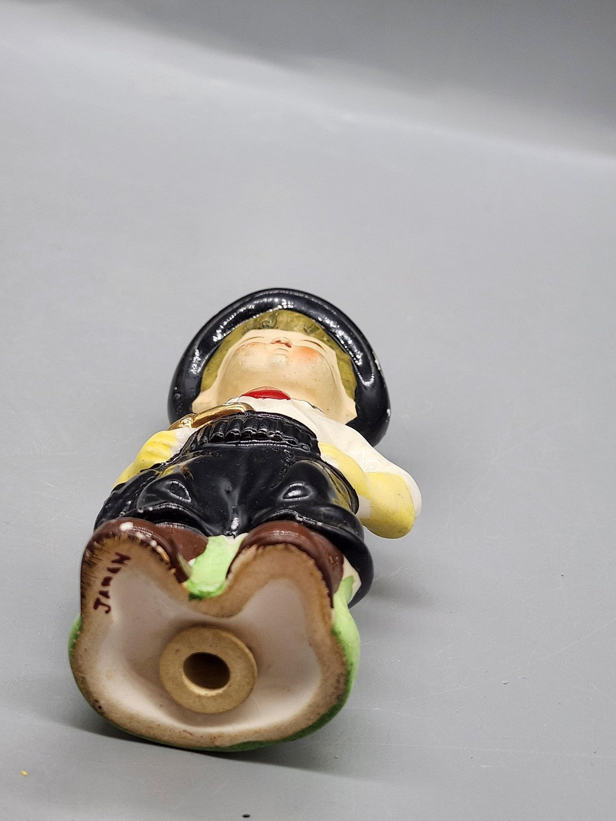 Vintage Cowboy Boy Salt Shaker Figurine Ceramic Black Hat Red Tie Japan Decor