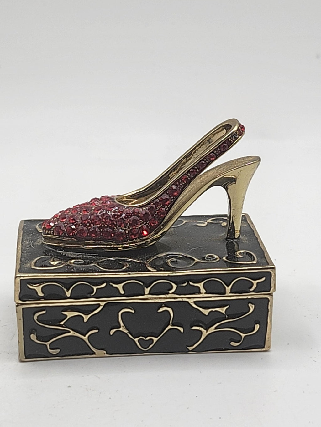 High Heel Shoe Trinket Box Small Black Gold Red Crystal Hearts Decor Romantic