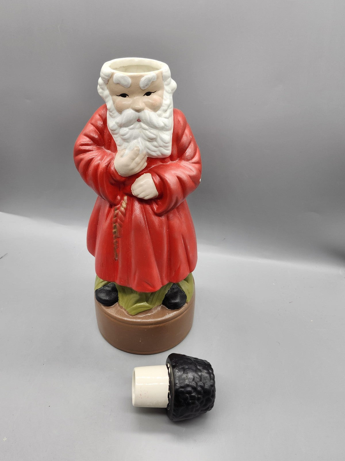 Ceramic Bearded Figure Medium Decorative Jar With Lid Red Robe Folk Art Kitchen