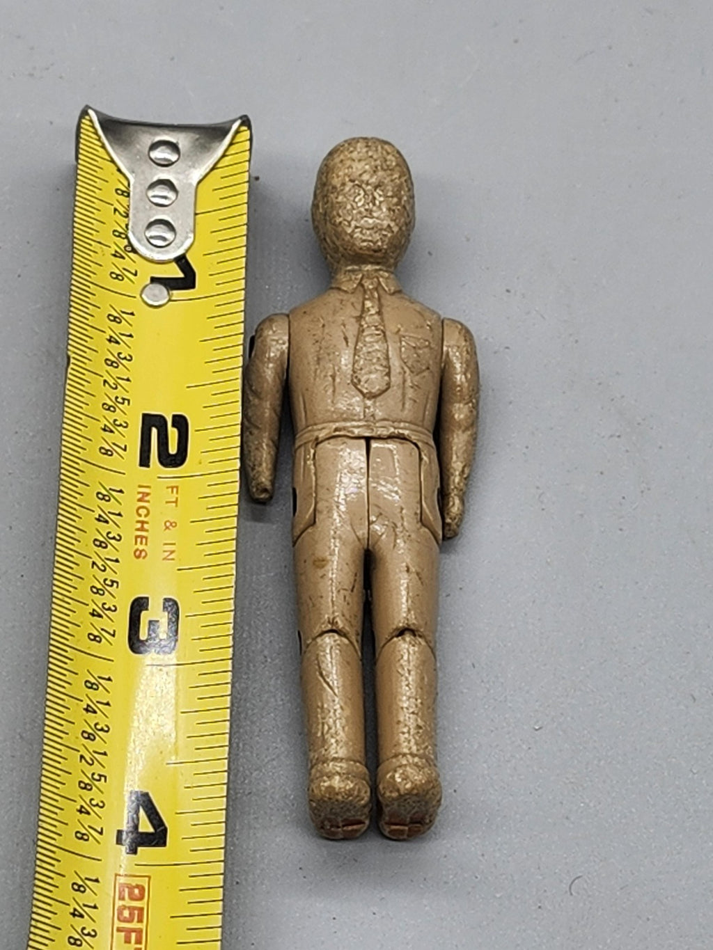 Vintage Beige Plastic Jointed Man Doll 3 In Suit Tie Dollhouse Figure Toy
