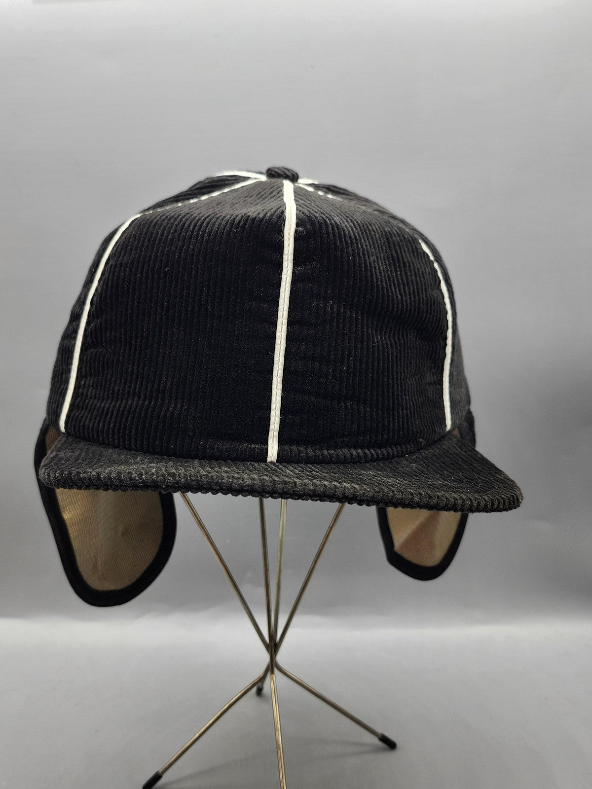 Vintage New Era Hat Cap Snap Back Mens One Size Black Corduroy Ear Flap 80s 90s