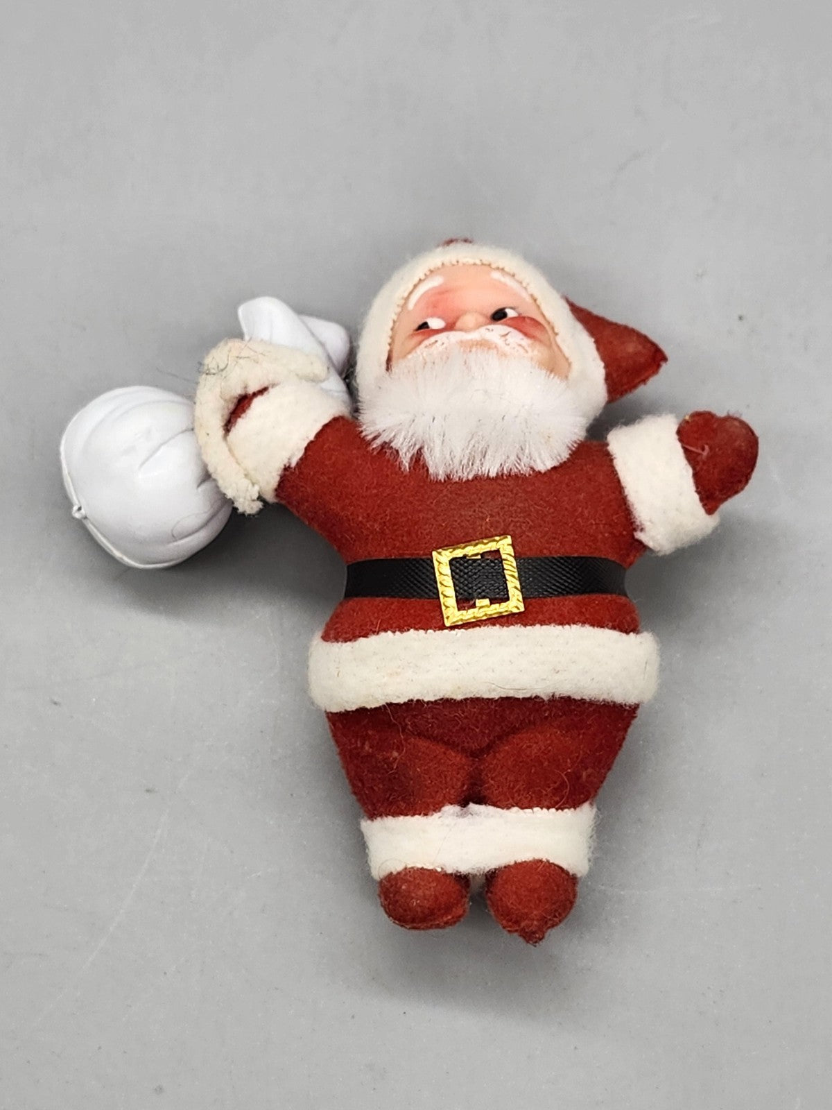Vintage Santa Claus Figurine Mini Red Fabric Plastic Christmas Tabletop Decor