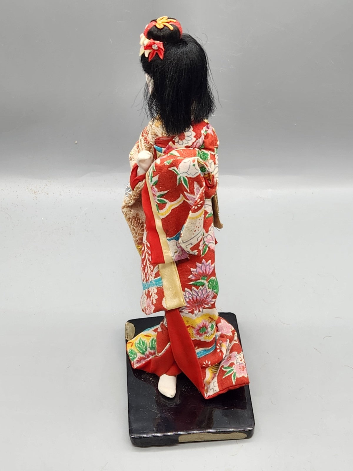 Vintage Japanese Kimono Doll Hand Painted Face Silk Brocade Display Figure 9"