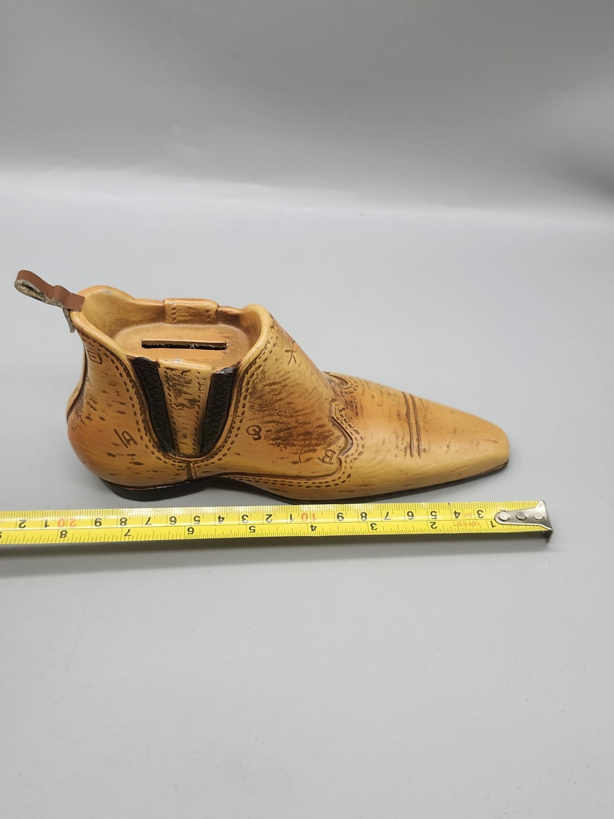 Vintage Legg Ceramic Cowboy Boot Coin Bank Western Tan Boot Piggy Bank