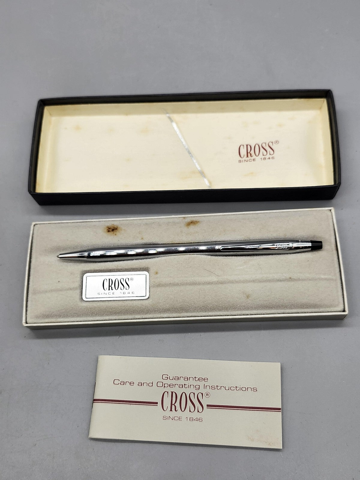 Vintage Cross Chrome Metal Ball Pen 3502 Blue Ink Box Case Instructions