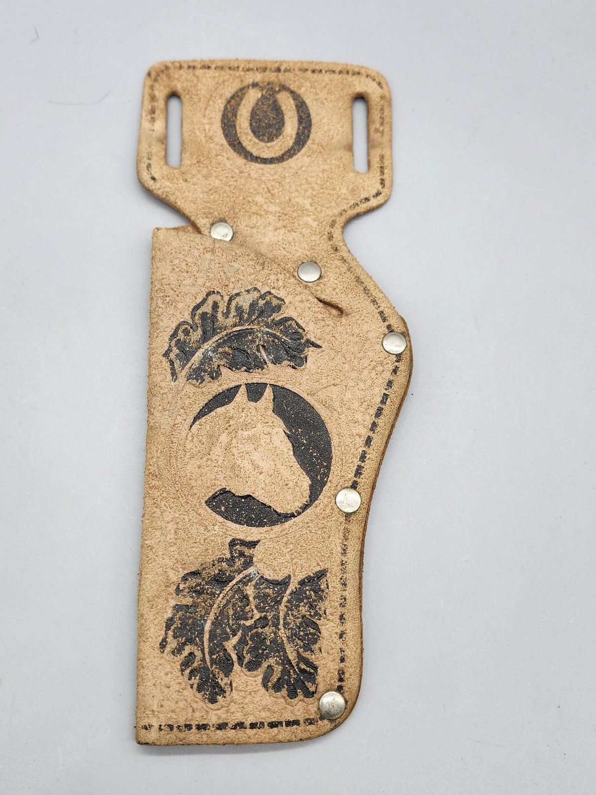 Vintage Leather Horse Head Belt Loop Knife Sheath Beige Western Tack Gear