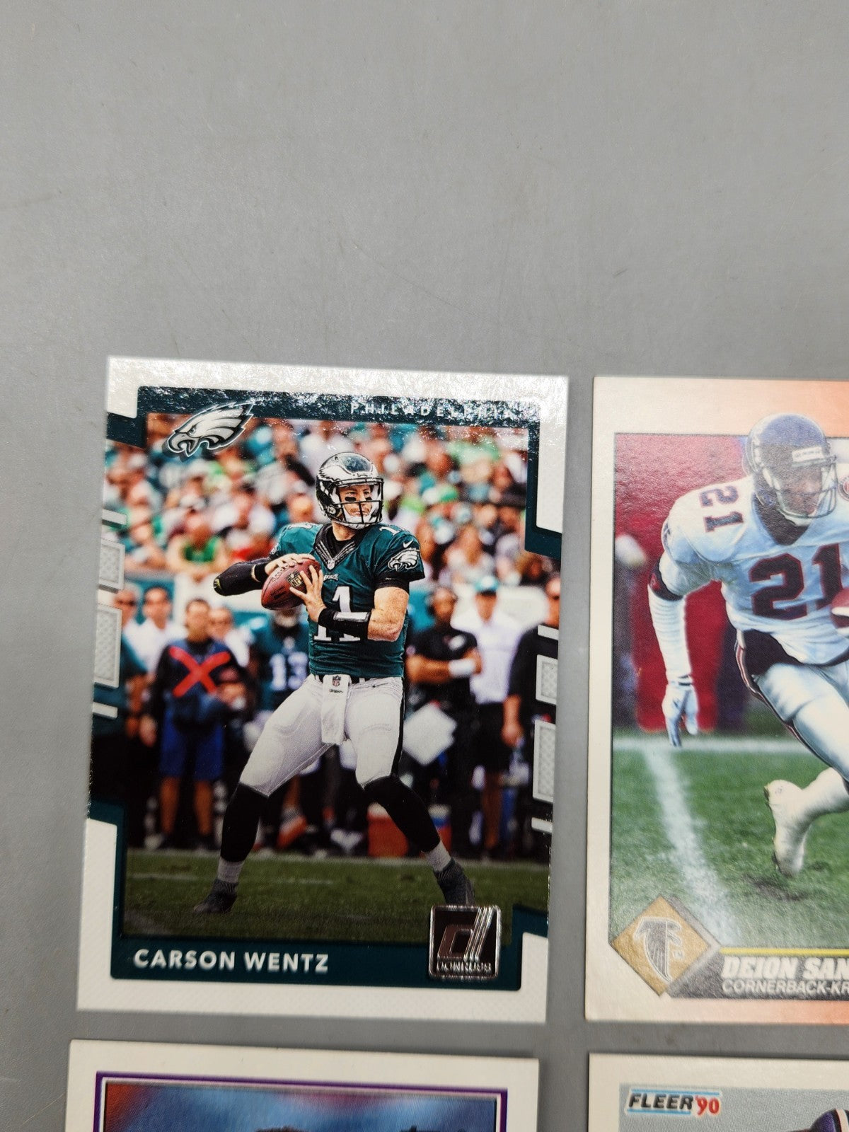 NFL Football Card Lot Deion Sanders Score 1991 Carson Wentz Cornelius Bennett...