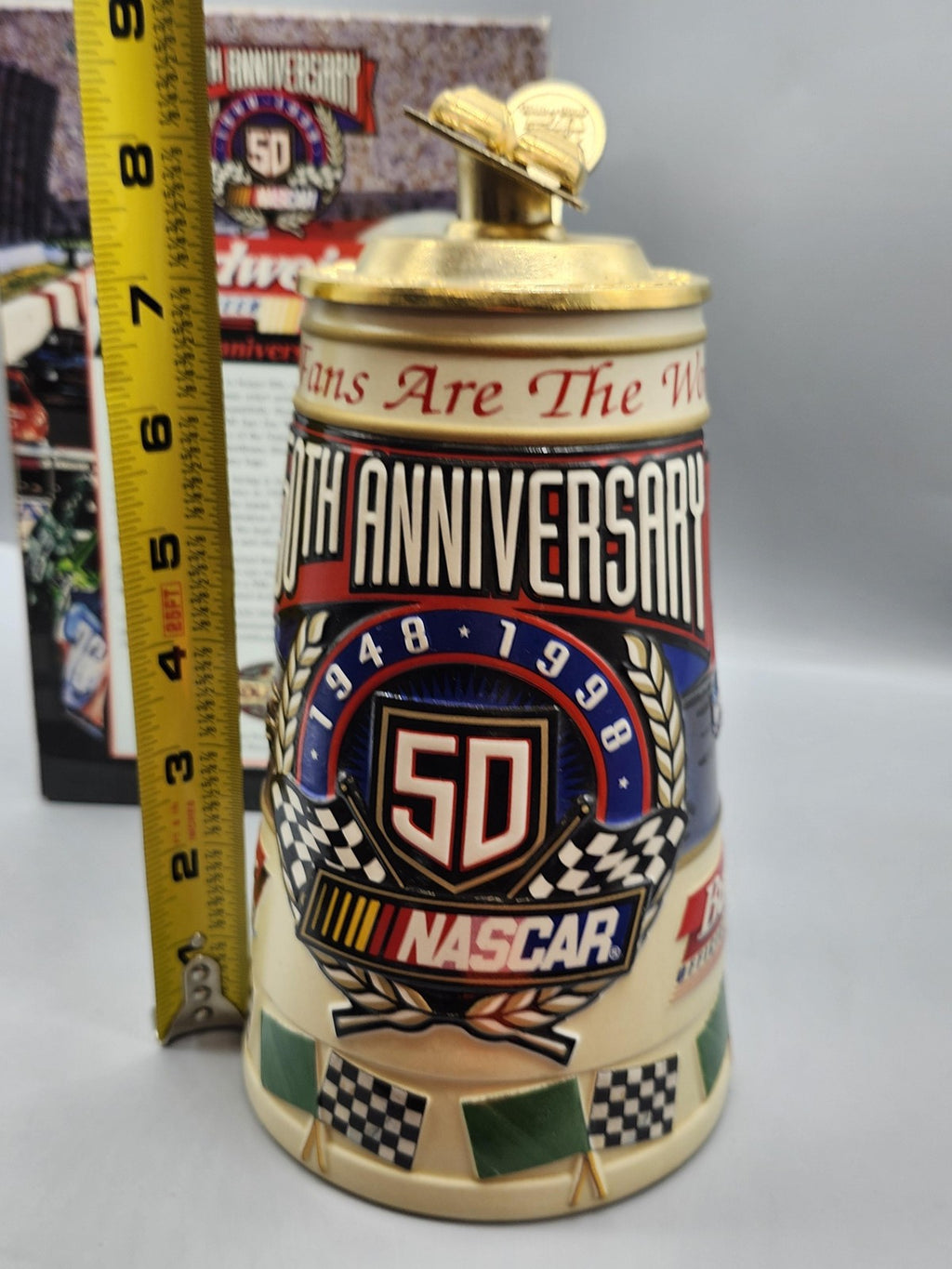 Vintage Budweiser NASCAR 50th Anniversary Lidded Stein Ceramarte Brazil