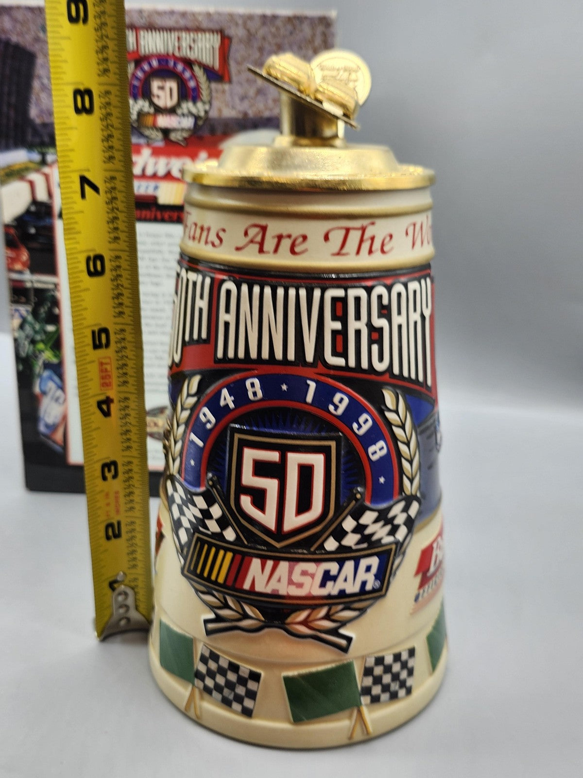 Vintage Budweiser NASCAR 50th Anniversary Lidded Stein Ceramarte Brazil