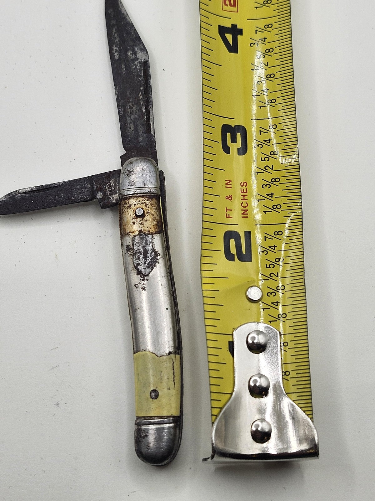 Vintage Metal Pocketknife 2 Blade Clip Point Silver Tone Folding Slipjoint EDC
