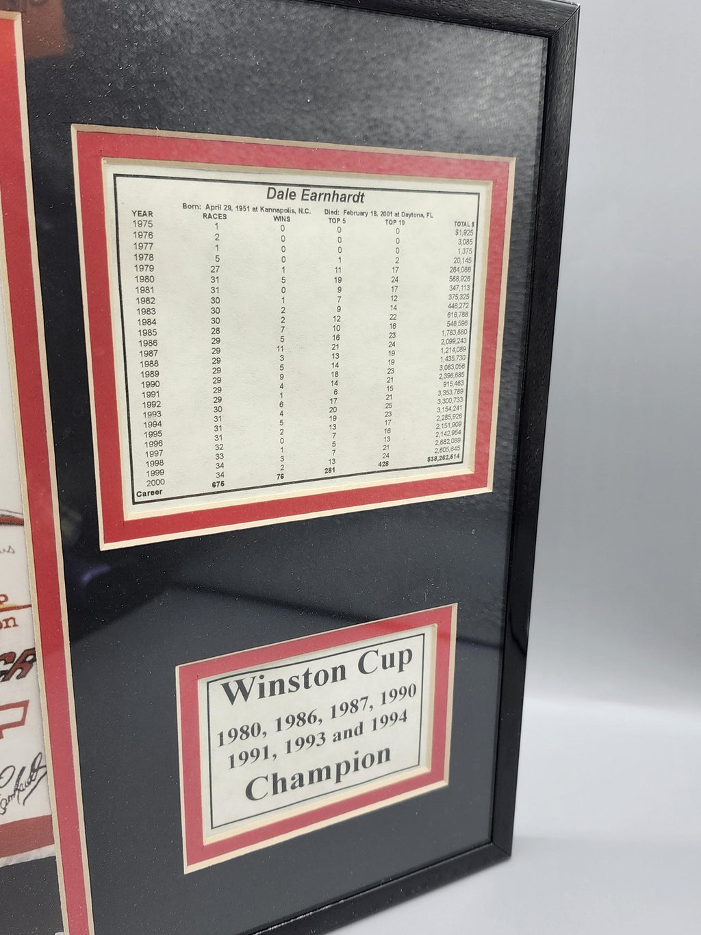 Vintage Dale Earnhardt NASCAR Plaque Winston Cup Champion Framed One Size Black