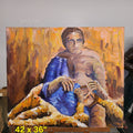 Large Vintage Expressionist Mother & Child Oil Painting On Canvas 42” x 36”