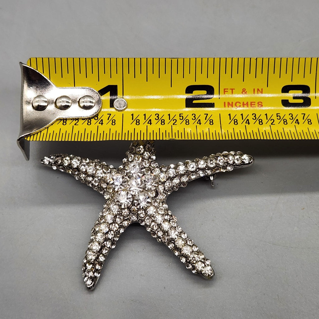 Starfish Brooch Pin Silver Tone Clear Rhinestone Sea Life Beach Jewelry 2.5in